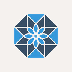 Arabic octagonal geometric symbol. Vector floral mosaic oriental ornamental logo template