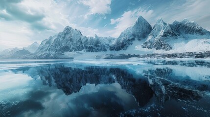 Fototapeta premium Snowy Mountains Reflecting in a Crystal Clear Lake