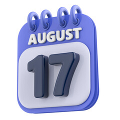 17th August Calendar Icon 3D Render