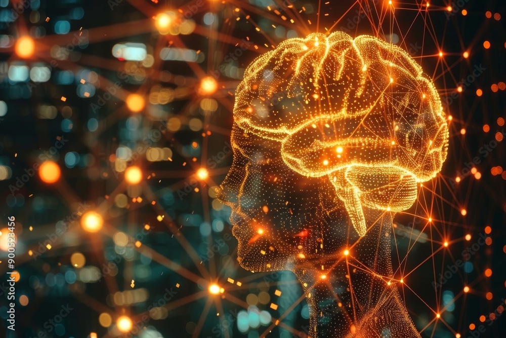 Poster glowing brain network digital art ai technology futuristic concept neural connections cyber visualiz