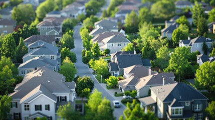 Residential Area With Houses and Lush Green Lawns Under Bright Blue Sky