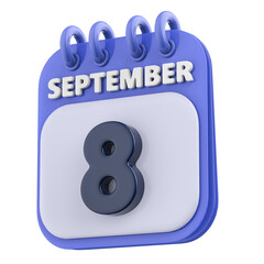 8th September Calendar Icon 3D Render