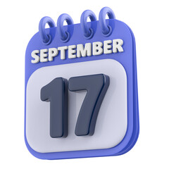 17th September Calendar Icon 3D Render