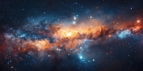 Obraz premium Majestic Cosmic Nebula: A Celestial Tapestry of Vibrant Colors and Dazzling Stars