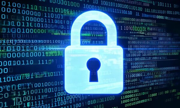 Cybersecurity Guardian: A glowing blue padlock symbol shines brightly against a backdrop of binary code, symbolizing the robust protection and security of digital assets in the modern world.  