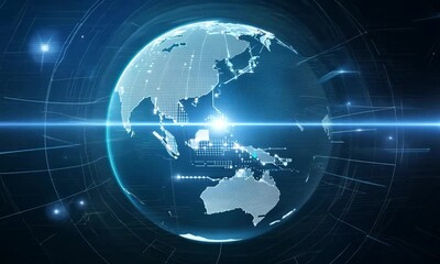 Global Network: A futuristic, abstract image of a glowing, digitized Earth, symbolizing interconnectedness, communication, and the global reach of technology.  