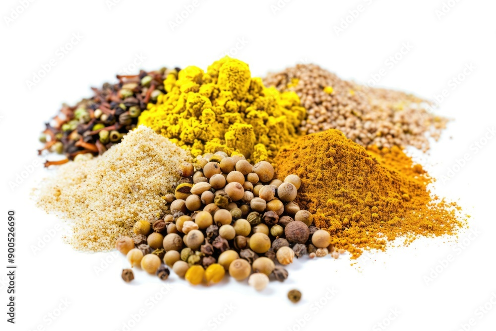 Poster a collection of various spices displayed on a clean and white surface