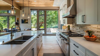 Fototapeta premium Modern kitchen with a linear layout 