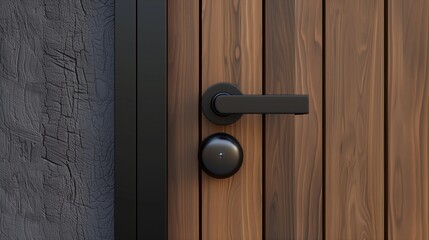 Obraz premium Modern Wooden Door with Black Knob - High-resolution Realistic Image of Contemporary Design Details