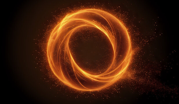 A ring of orange neon energy waves on a dark background with magical sparks