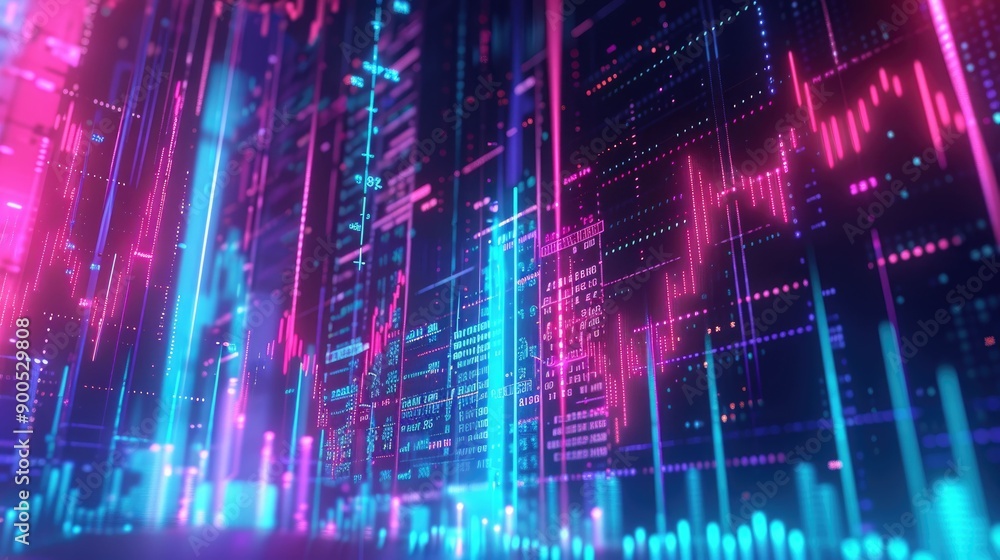 Poster abstract digital data visualization with neon lights
