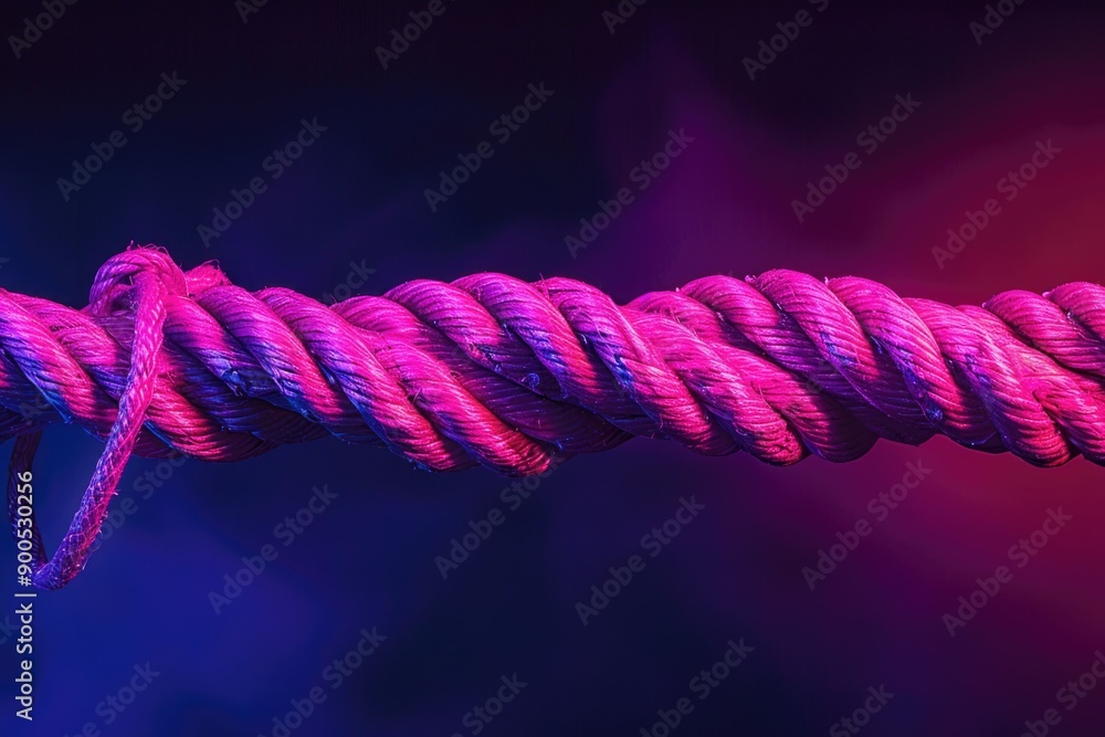 Poster a close-up shot of a pink rope against a black background, perfect for highlighting textures or addi
