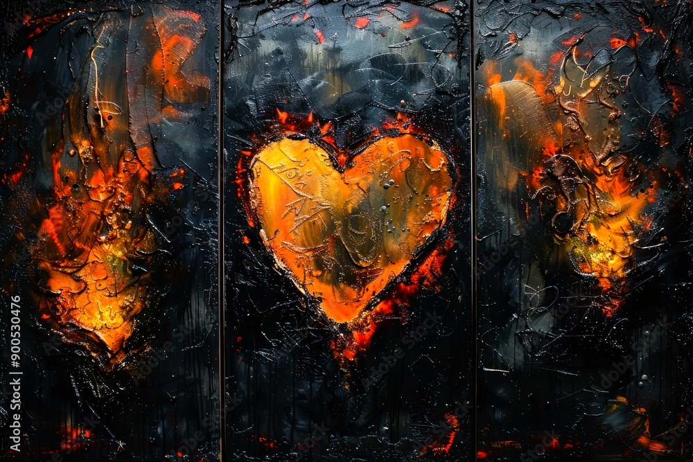 Wall mural burning heart in fire