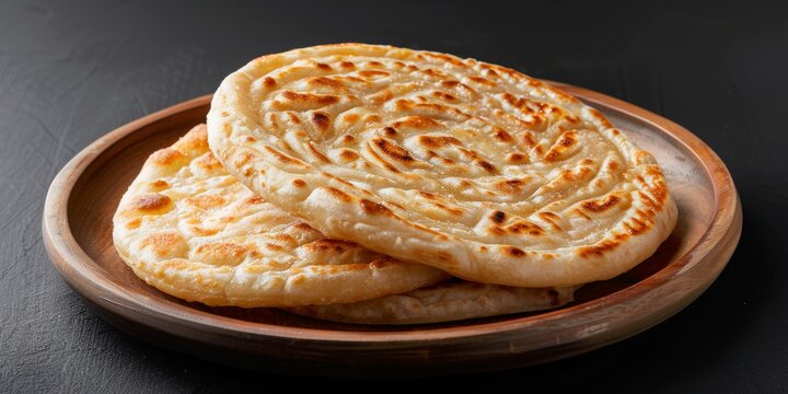 a beauitful photographic shot of three Malabar Parotta on a plate for advertisement purpose, Paratha made of refined wheat flour, front view, photorealistic, food photography