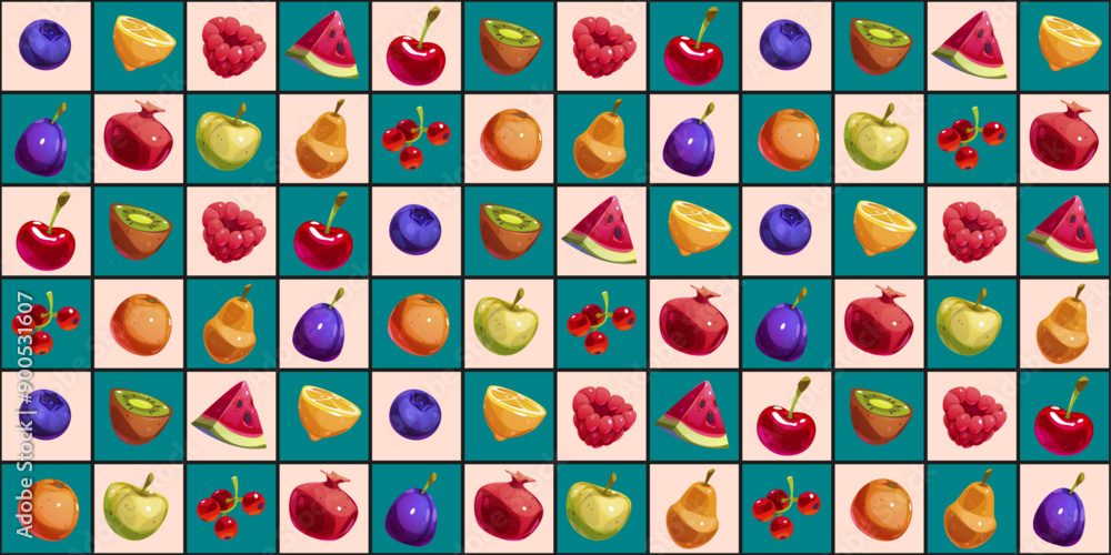 Aufkleber checkerboard picnic pattern with fruits. delicious and juicy pattern of cells with fruits.