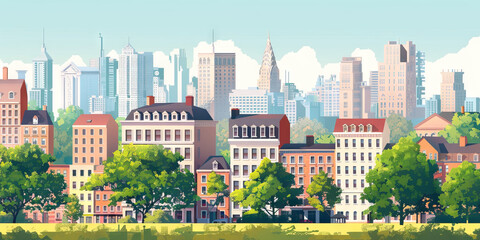 Obraz premium Cityscape Panorama: A sweeping view of a city skyline, showcasing a blend of historic and modern architecture