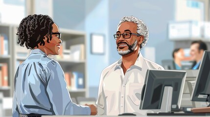Obraz premium Illustration of Two People Talking in an Office Setting