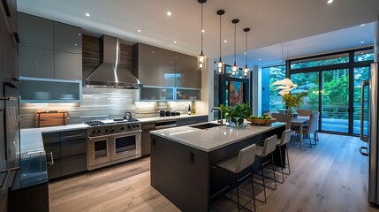 Modern kitchen with glass-front cabinets 