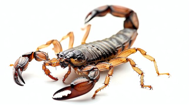 A menacing looking scorpion with its pincers and tail raised in a threatening manner.