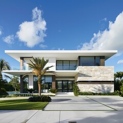 modern house with palm trees