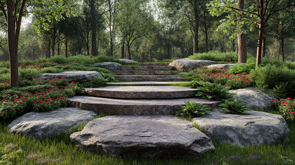 Forest podium at dawn