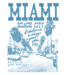 Miami slogan typography text print artwork. Summer graphic print. tropical Miami beach print design. vintage beach print design. California summer t-shirt design.