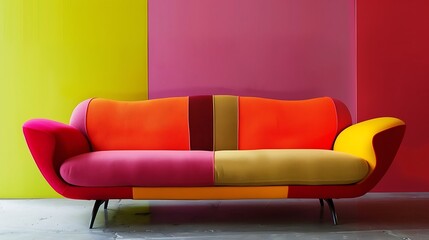 Modern sofa with a bold, neon color scheme 