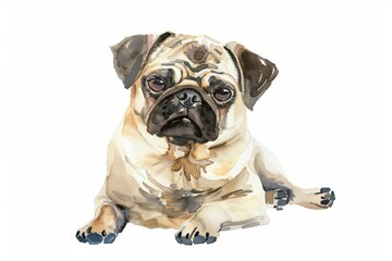 Obraz premium Illustration of cute pug in watercolor style isolated on background