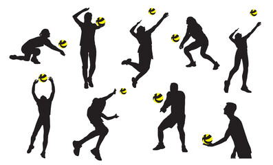 Volleyball players silhouettes game elements