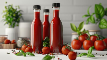 Two glass jars filled with red tomato sauce sit on a kitchen counter