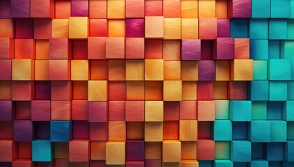 Colorful Wooden Cubes Forming Abstract Color Gradient Background Displaying Vibrancy and Artistic Design
