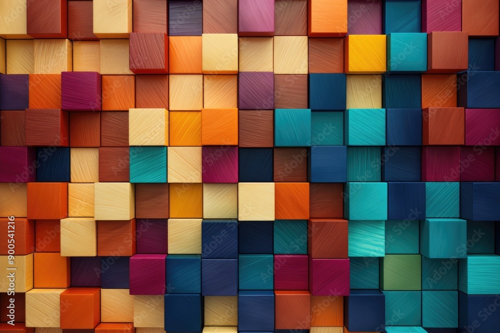 Poster colorful wooden cubes forming abstract color gradient background displaying vibrancy and artistic de