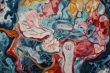 Abstract Art of Brain with Colorful Patterns
