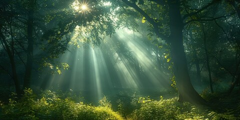 Obraz premium Enchanting Rays of Light in the Forest