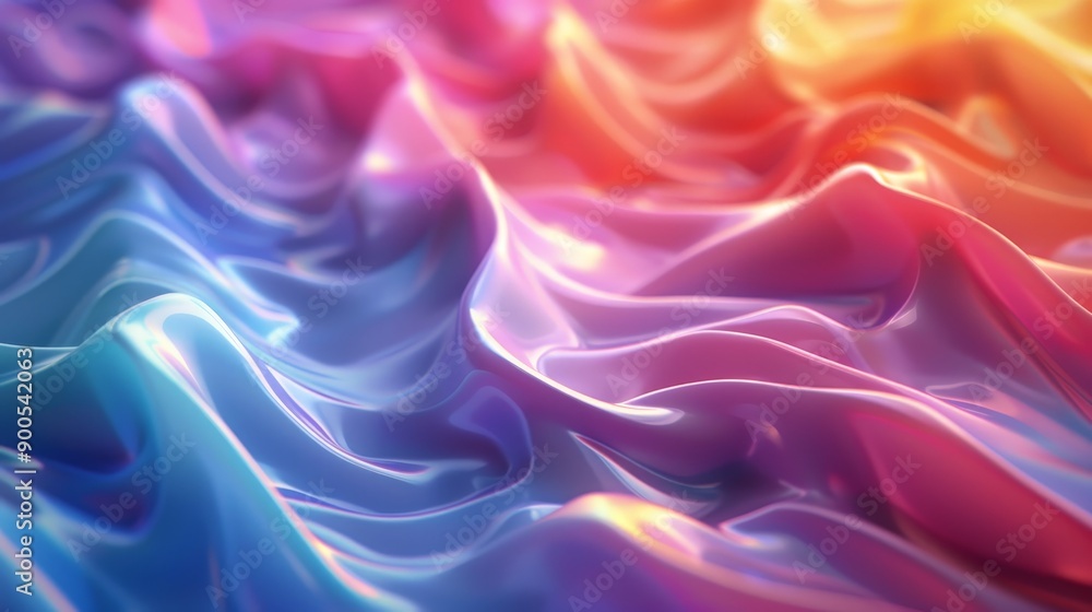 Poster vibrant smooth waves of intertwining rainbow colors creating a mesmerizing visual flow