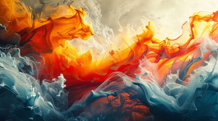 Vibrant Ink Flow: A Fusion of Warm and Cool Tones in Fluid Motion