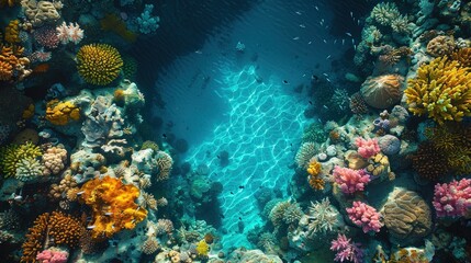 Vibrant Coral Reef Underwater Landscape with Tropical Fish