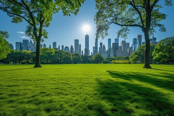 Obraz premium A Sunny Day in Central Park with a View of the Manhattan Skyline