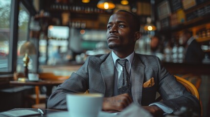 Obraz premium Fashion Shoot of African American Adult with Birthmark at Coffee Shop