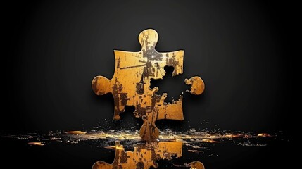 Golden Puzzle Piece on Black Background