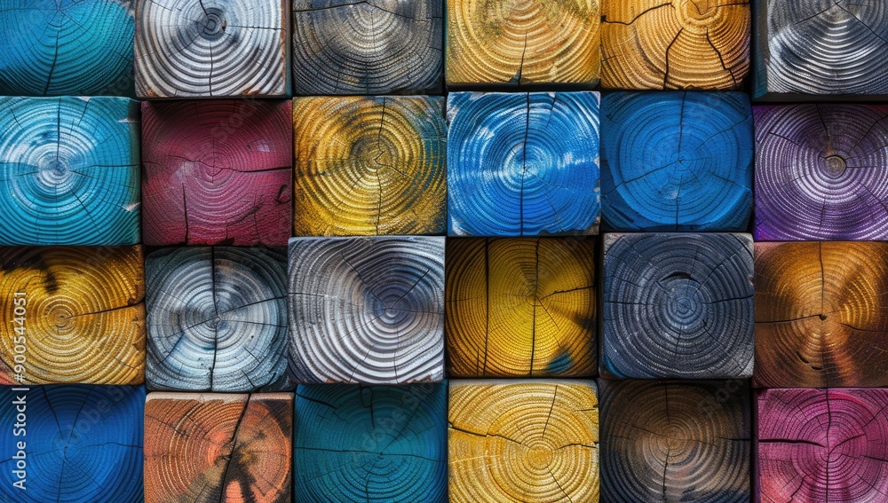 Poster colorful wooden cubes forming abstract color gradient background displaying vibrancy and artistic de