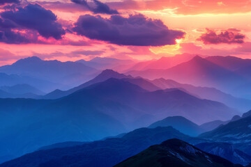 Obraz premium Sunset Over Majestic Mountain Ranges