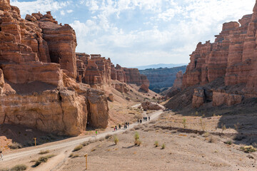 Charyn Canyon in Kazakhstan. A sunny day, rocks and a dried-up riverbed
