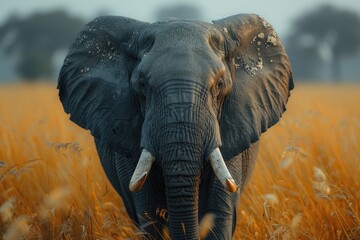 Fototapeta premium Close up of an Elephant s Head in Tall Grass