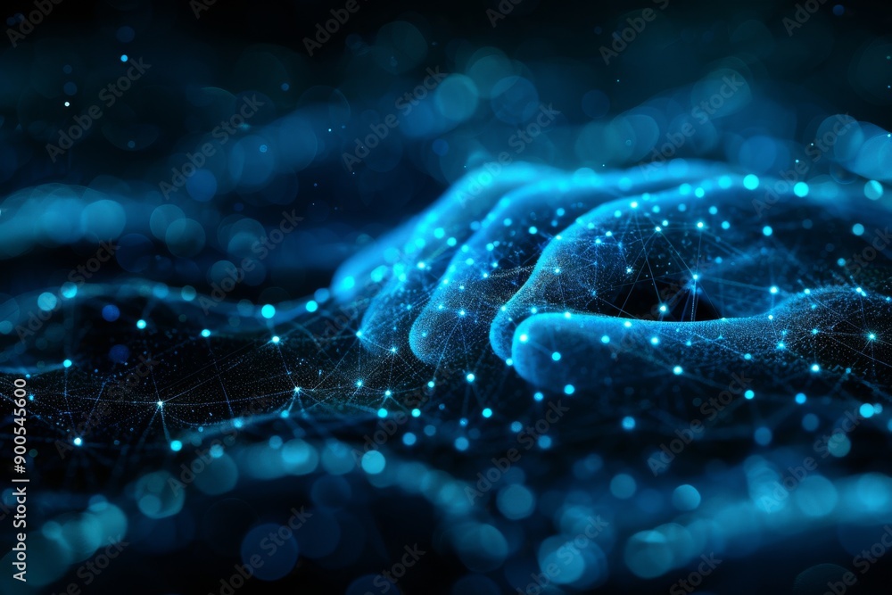Poster abstract blue neural pathways on dark background representing brain connections and activity