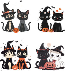Obraz premium Halloween Cats with Pumpkins