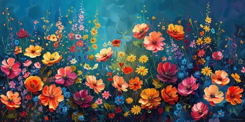 Vibrant Floral Bouquet in Lush Garden on Starry Night Sky