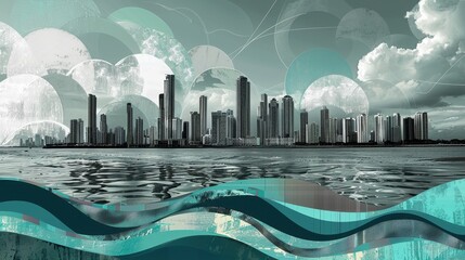 Contemporary Art Collage of Panama City Skyline and Panama Canal

