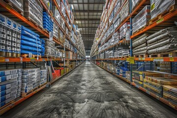 Fototapeta premium A large warehouse filled with stacks of boxes and storage containers