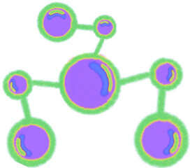 An illustrated diagram featuring icons representing the formulas of chemical elements and molecules